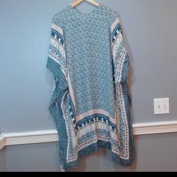 Comfy Luxe Blue Boho Elephant Print Kimono Shawl Cover-Up One Size - Picture 2 of 2